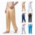 Men Satin Pants Casual Mid waist Simple Solid Color Loose Large Size Trousers Homewear black XL