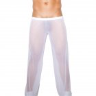Men Sexy See-through Net Yarn Low Waist Trousers Breathable Comfortable Long Pants white_L