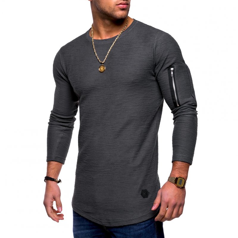 Men Shirt Casual Long Sleeve Zipper Pocket Pullover Slim Fit Top gray_XL