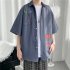 Men Shirt Cute Cartoon Pattern Printing Lapel Short Sleeve Casual Couples Cardigan Tops Loose Summer Student T shirt  M 1246 Gray