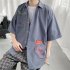 Men Shirt Cute Cartoon Pattern Printing Lapel Short Sleeve Casual Couples Cardigan Tops Loose Summer Student T shirt  M 1246 Gray