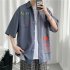 Men Shirt Cute Cartoon Pattern Printing Lapel Short Sleeve Casual Couples Cardigan Tops Loose Summer Student T shirt  M 1246 Gray