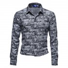 Men  Shirt Lapel Long sleeved Characteristic Building Printing Fashion Casual Cardigan Shirt Black XL