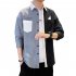 Men Shirt Long Sleeve Autumn Teenagers Loose Color Matching Blouse Gray black L