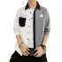Men Shirt Long Sleeve Autumn Teenagers Loose Color Matching Blouse White gray XL