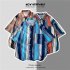 Men  Shirt Retro Hong Kong style Vertical Striped Color Matching Loose Lapel Cardigan  Shirt Khaki XL