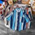Men  Shirt Retro Hong Kong style Vertical Striped Color Matching Loose Lapel Cardigan  Shirt Brown XL