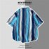 Men  Shirt Retro Hong Kong style Vertical Striped Color Matching Loose Lapel Cardigan  Shirt Brown XL