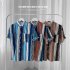 Men  Shirt Retro Hong Kong style Vertical Striped Color Matching Loose Lapel Cardigan  Shirt Blue XL