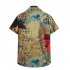 Men  Shirt Summer Linen Lapel Short sleeved Abstract Printed Shirt Casual Beach Shirt XL