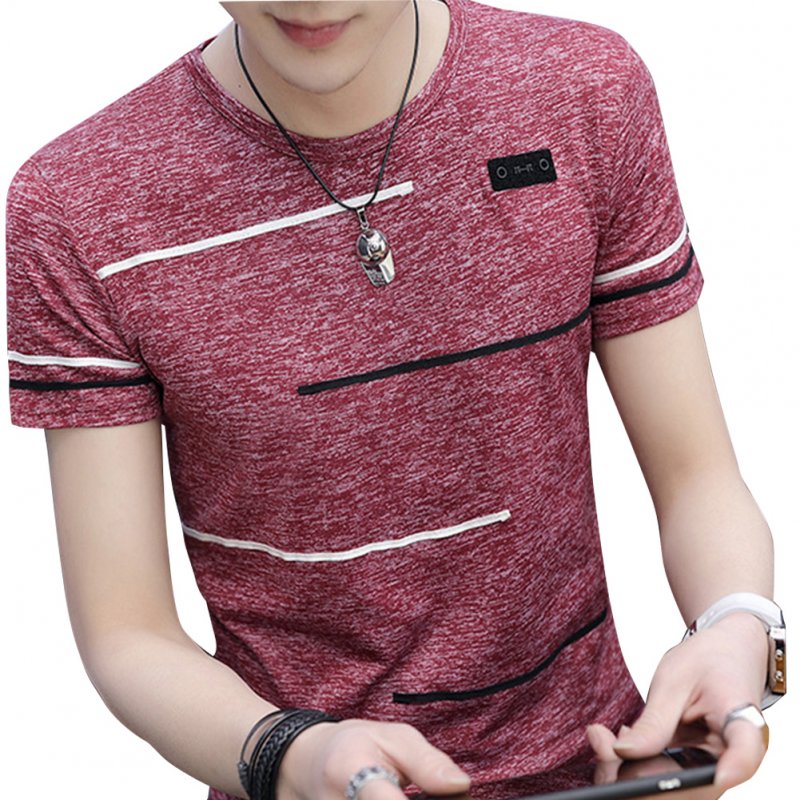 Men Short Sleeve Fashion Printed T-shirt Round Neck Tops red_L