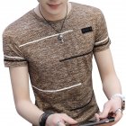 Men Short Sleeve Fashion Printed T-shirt Round Neck Tops Khaki_L