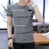 Men Short Sleeve Fashion Printed T shirt Round Neck Tops gray XXXL