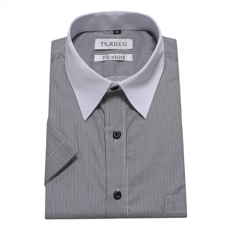 Men Short Sleeve Formal Shirt Casual Business Autumn Lapel Adults Tops black_L