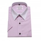 Men Short Sleeve Formal Shirt Casual Business Autumn Lapel Adults Tops Pink_XXL