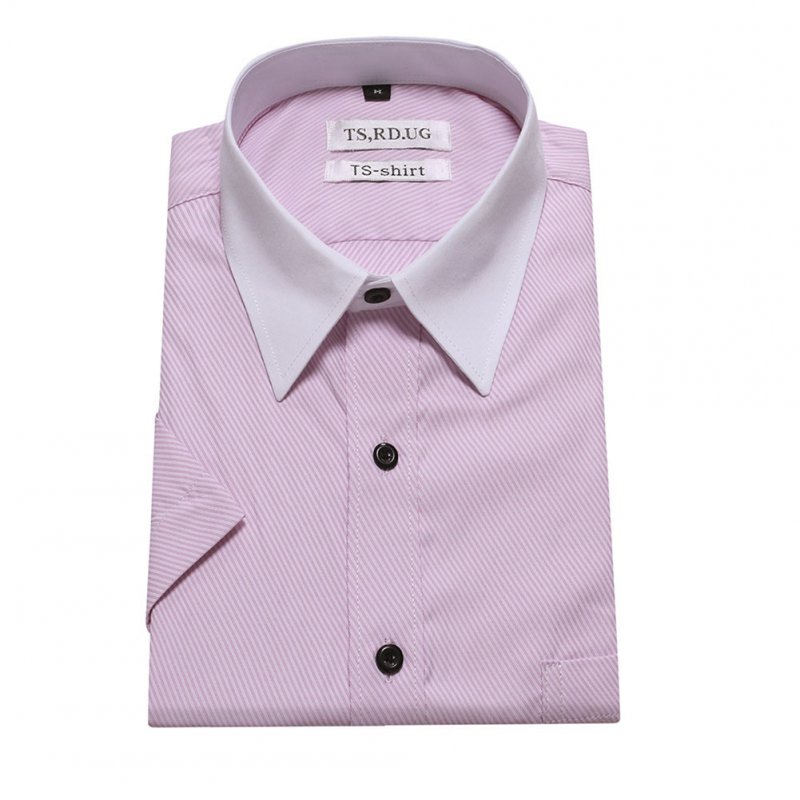 Men Short Sleeve Formal Shirt Casual Business Autumn Lapel Adults Tops Pink_XXL