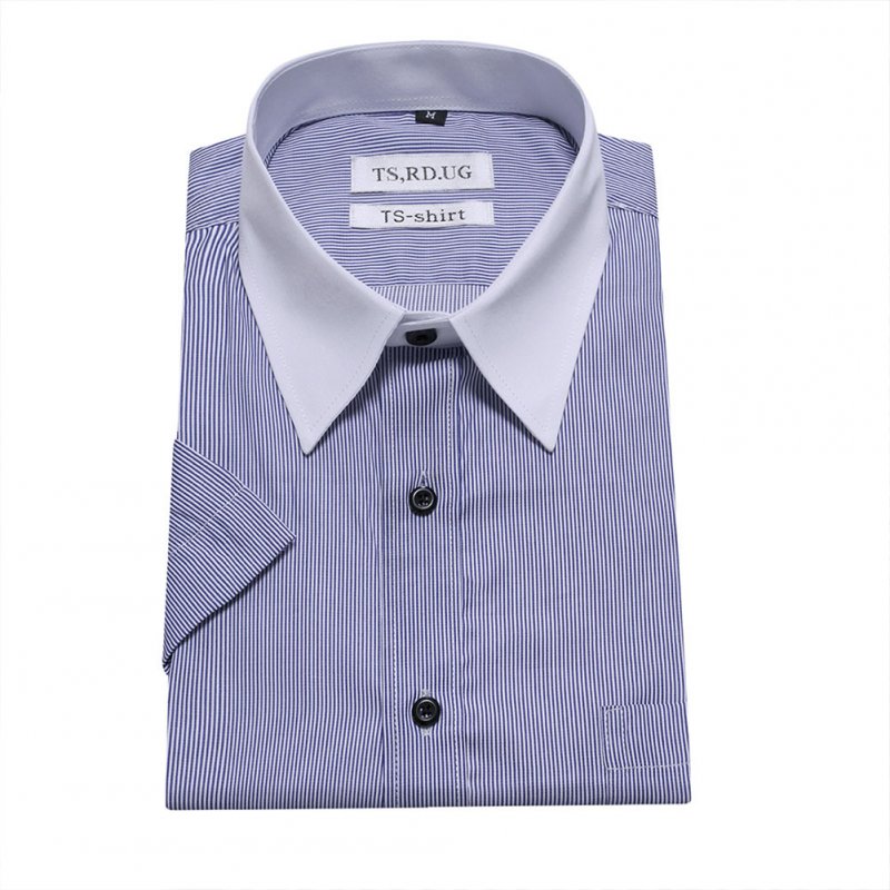 Men Short Sleeve Formal Shirt Casual Business Autumn Lapel Adults Tops blue_XXL