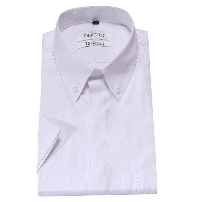 Men Short Sleeve Formal Shirt Casual Autumn Lapel Business Shirt for Adults White_XXL