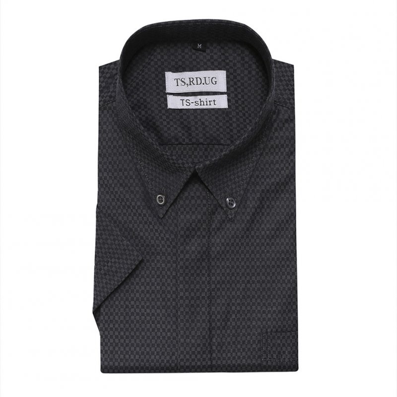 Men Short Sleeve Formal Shirt Casual Autumn Lapel Business Shirt for Adults Black_M