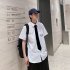 Men Short Sleeve Shirt with Tie Spring Summer Thin Summer Coat Blouse White L