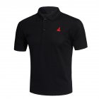 Men Short Sleeve Shirts Solid Color Lapel Collar Casual Tops for Daily Sports Wearing black L