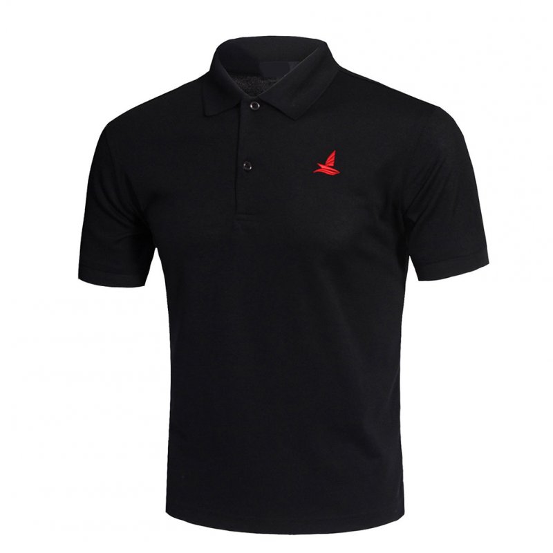 Men Short Sleeve Shirts Solid Color Lapel Collar Casual Tops for Daily Sports Wearing black_L