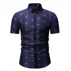 Men Short Sleeve Slim Leisure Printing Shirt blue_2XL