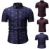 Men Short Sleeve Slim Leisure Printing Shirt blue 2XL
