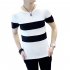 Men Short Sleeve T shirt Round Collar Stripes Pattern Casual Tops  white M   55 kg 