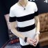 Men Short Sleeve T shirt Round Collar Stripes Pattern Casual Tops black XL  67 5 kg 