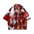 Men Short Sleeved Shirt Retro Floral Printing Cardigan Tops Casual Loose Hawaiian Beach Couple Loose Shirt red XL