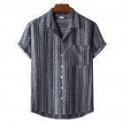 Men Short Sleeves Beach Shirt Trendy Hawaiian Printing Lapel Slim Fit Cardigan Tops XH42 M