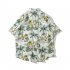 Men Short Sleeves Lapel T shirt Summer Hawaiian Printing Casual Loose Cardigan Tops black XL