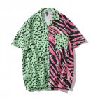 Men Short Sleeves Lapel T shirt Trendy Hawaiian Printing Cardigan Tops Loose Casual Beach Shirt As shown M