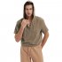 Men Short Sleeves Loose T shirt Summer Cotton Linen Drawstring Hooded Tops Solid Color Casual Pullover Shirt Khaki M