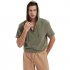 Men Short Sleeves Loose T shirt Summer Cotton Linen Drawstring Hooded Tops Solid Color Casual Pullover Shirt Army Green M