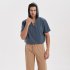 Men Short Sleeves Loose T shirt Summer Cotton Linen Drawstring Hooded Tops Solid Color Casual Pullover Shirt blue M