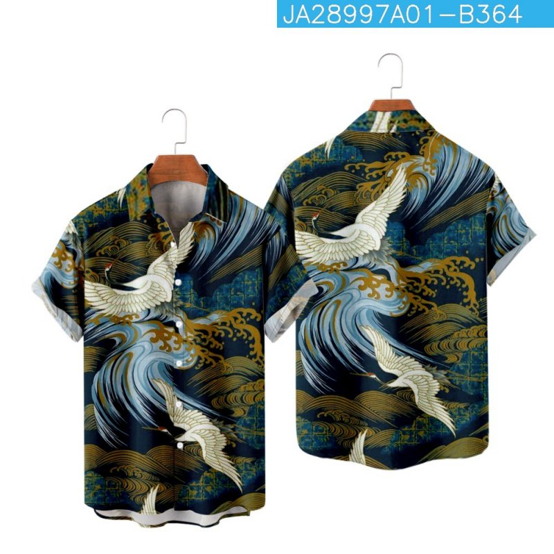 Men Short Sleeves T-shirt Summer Lapel 3D Digital Printing Shirt Casual Loose Trendy Tops