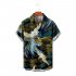 Men Short Sleeves T shirt Summer Lapel 3D Digital Printing Shirt Casual Loose Trendy Tops A 2XL