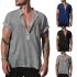 Men Short Sleeves T shirt Trendy Stand Collar Large Size Casual Linen Tops Simple Solid Color Pullover Shirt dark blue XXL