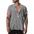 Men Short Sleeves T shirt Trendy Stand Collar Large Size Casual Linen Tops Simple Solid Color Pullover Shirt grey XXXL