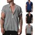 Men Short Sleeves T shirt Trendy Stand Collar Large Size Casual Linen Tops Simple Solid Color Pullover Shirt black XXXL