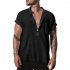 Men Short Sleeves T shirt Trendy Stand Collar Large Size Casual Linen Tops Simple Solid Color Pullover Shirt black XXXL