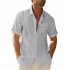 Men Short Sleeves T shirt Fashion Classic Lapel Single breasted Cardigan Tops Cotton Linen Casual Shirt light blue M
