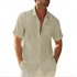 Men Short Sleeves T shirt Fashion Classic Lapel Single breasted Cardigan Tops Cotton Linen Casual Shirt light blue M