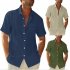 Men Short Sleeves T shirt Fashion Classic Lapel Single breasted Cardigan Tops Cotton Linen Casual Shirt White M