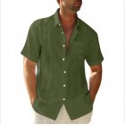 Men Short Sleeves T-shirt Fashion Classic Lapel Single-breasted Cardigan Tops Cotton Linen Casual Shirt green M