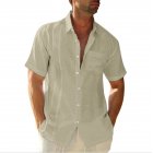 Men Short Sleeves T-shirt Fashion Classic Lapel Single-breasted Cardigan Tops Cotton Linen Casual Shirt apricot M