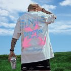 Men Short Sleeves T-shirt Trendy Printing Plus Size Round Neck Pullover Tops Summer Retro Loose Casual Shirt 1824 white L