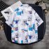 Men Short Sleeves T shirt Summer Thin Trendy Printing Lapel Cardigan Tops Loose Casual Beach Shirt For Couple YS042 black M